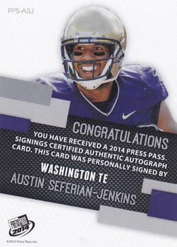 2014 Press Pass - Autographs Green #PPS-ASJ Austin Seferian-Jenkins Back