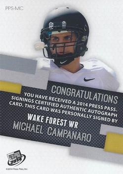 2014 Press Pass - Autographs Silver #PPS-MC Michael Campanaro Back