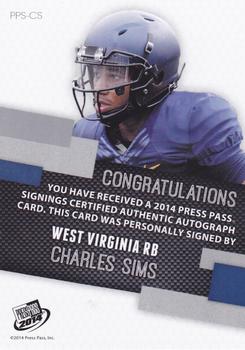 2014 Press Pass - Autographs Silver Red Ink #PPS-CS Charles Sims Back