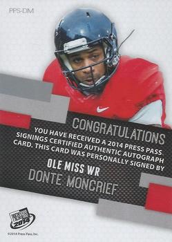 2014 Press Pass - Autographs Silver Red Ink #PPS-DM Donte Moncrief Back