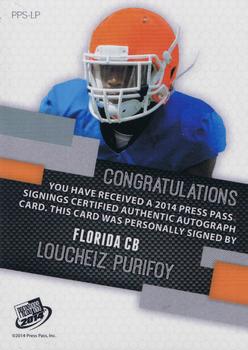 2014 Press Pass - Autographs Silver Red Ink #PPS-LP Loucheiz Purifoy Back