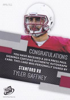 2014 Press Pass - Autographs Silver Red Ink #PPS-TG Tyler Gaffney Back