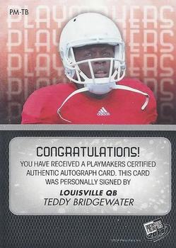 2014 Press Pass - Playmakers Autographs Gold Red Ink #TB Teddy Bridgewater Back
