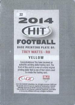 2014 SAGE HIT - Printing Plates Yellow #22 Trey Watts Back