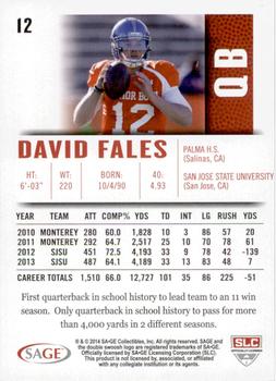 2014 SAGE HIT - Gold #12 David Fales Back