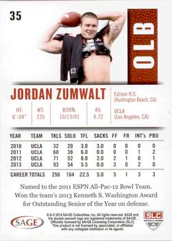 2014 SAGE HIT - Gold #35 Jordan Zumwalt Back