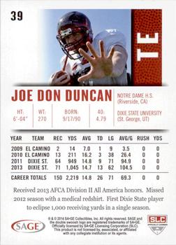 2014 SAGE HIT - Gold #39 Joe Don Duncan Back
