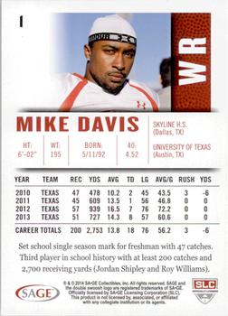 2014 SAGE HIT - Silver #1 Mike Davis Back