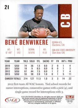 2014 SAGE HIT - Silver #21 Bene Benwikere Back