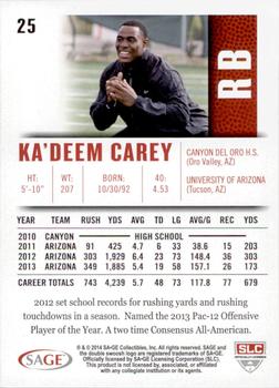 2014 SAGE HIT - Silver #25 Ka'Deem Carey Back
