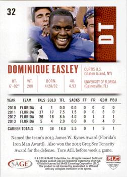2014 SAGE HIT - Silver #32 Dominique Easley Back