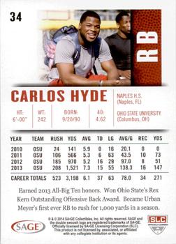2014 SAGE HIT - Silver #34 Carlos Hyde Back