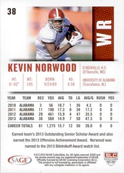 2014 SAGE HIT - Silver #38 Kevin Norwood Back
