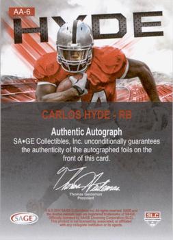 2014 SAGE HIT - Artistry Autographs #AA-6 Carlos Hyde Back