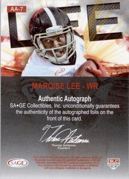 2014 SAGE HIT - Artistry Autographs #AA-7 Marqise Lee Back