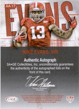 2014 SAGE HIT - Artistry Autographs #AA-17 Mike Evans Back