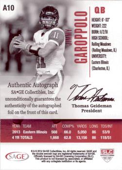 2014 SAGE HIT - Autographs #A10 Jimmy Garoppolo Back