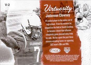 2014 SAGE HIT - Virtuosity #V-2 Jadeveon Clowney Back