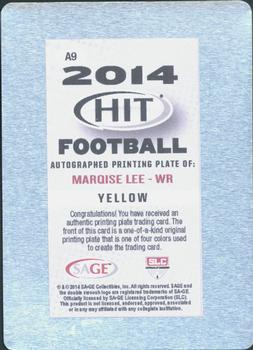 2014 SAGE HIT - Autographs Printing Plates Yellow #A9 Marqise Lee Back