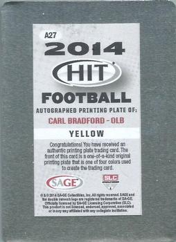 2014 SAGE HIT - Autographs Printing Plates Yellow #A27 Carl Bradford Back
