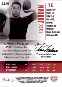 2014 SAGE HIT - Autographs Black #A139 Reggie Jordan Back