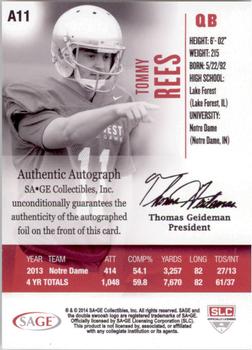 2014 SAGE HIT - Autographs Gold #A11 Tommy Rees Back