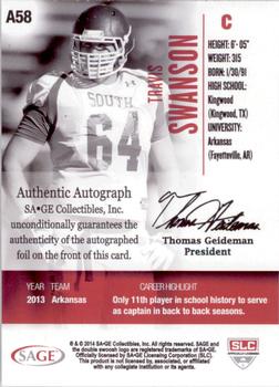 2014 SAGE HIT - Autographs Gold #A58 Travis Swanson Back