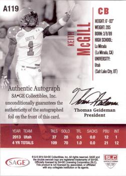 2014 SAGE HIT - Autographs Gold #A119 Keith McGill Back