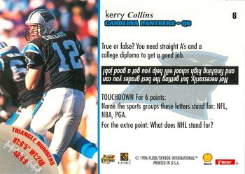 1996 Fleer Shell FACT #6 Kerry Collins Back