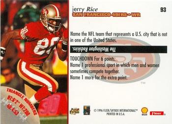 1996 Fleer Shell FACT #93 Jerry Rice Back