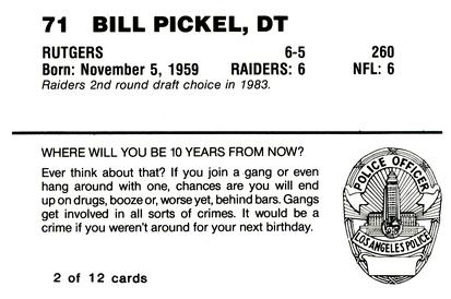 1988 Los Angeles Raiders Police #2 Bill Pickel Back