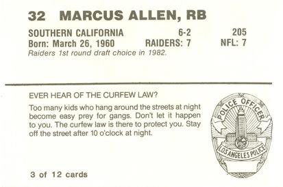 1988 Los Angeles Raiders Police #3 Marcus Allen Back