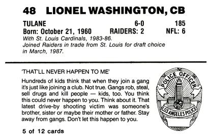 1988 Los Angeles Raiders Police #5 Lionel Washington Back