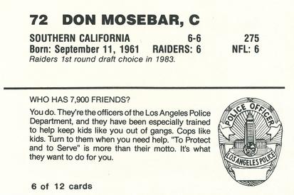 1988 Los Angeles Raiders Police #6 Don Mosebar Back