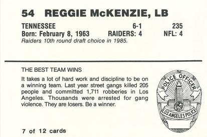1988 Los Angeles Raiders Police #7 Reggie McKenzie Back