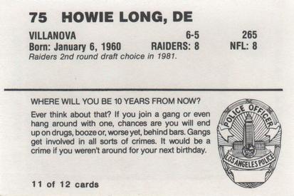 1988 Los Angeles Raiders Police #11 Howie Long Back