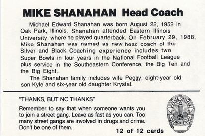 1988 Los Angeles Raiders Police #12 Mike Shanahan Back