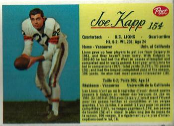 1963 Post Cereal CFL #154 Joe Kapp Front