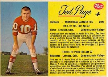 1963 Post Cereal CFL #4 Ted Page Front