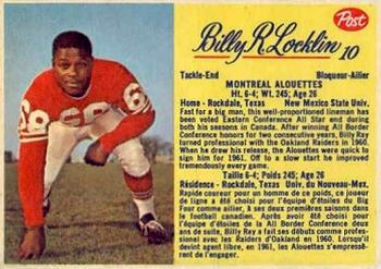 1963 Post Cereal CFL #10 Billy Ray Locklin Front