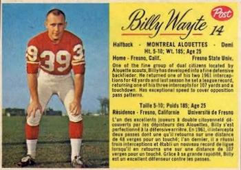 1963 Post Cereal CFL #14 Billy Wayte Front