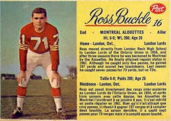 1963 Post Cereal CFL #16 Ross Buckle Front