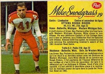 1963 Post Cereal CFL #19 Mike Snodgrass Front