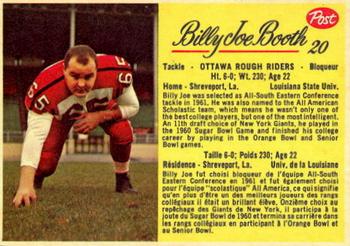1963 Post Cereal CFL #20 Billy Joe Booth Front