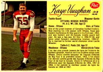 1963 Post Cereal CFL #22 Kaye Vaughan Front