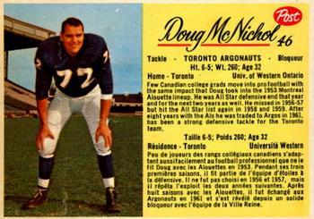 1963 Post Cereal CFL #46 Doug McNichol Front