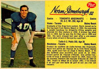 1963 Post Cereal CFL #52 Norm Stoneburgh Front