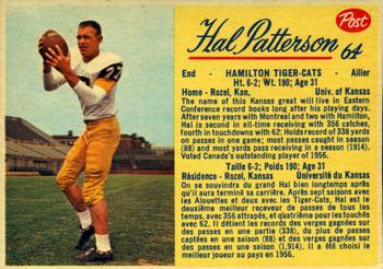 1963 Post Cereal CFL #64 Hal Patterson Front