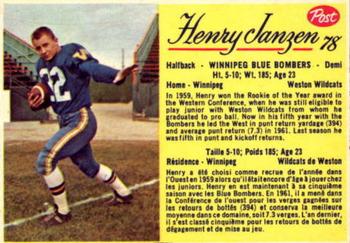 1963 Post Cereal CFL #78 Henry Janzen Front