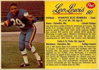 1963 Post Cereal CFL #80 Leo Lewis Front